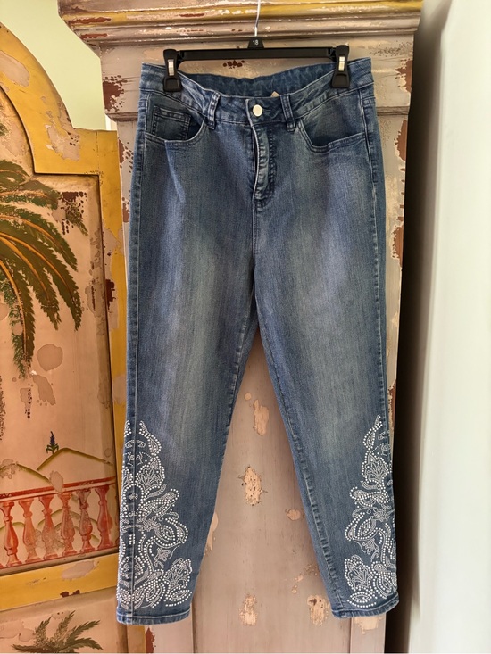 Soft Surroundings Denim - Soft Surroundings Indigo Ankle Jeans with White Embroidered Cuffs